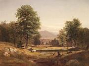 Samuel Lancaster Gerry Peaceful afternoon with sheep and cows. painting